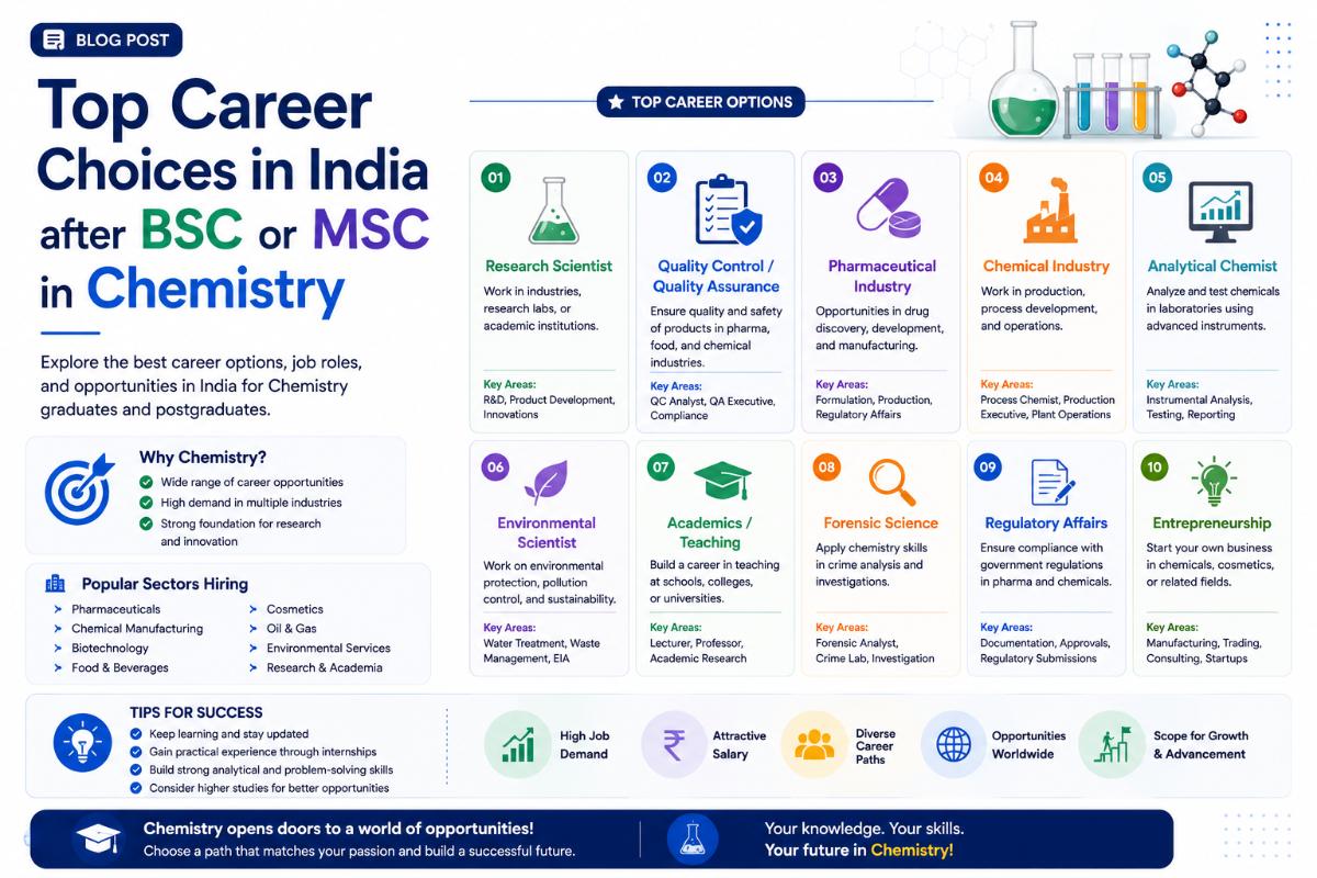 Top Career Choices in India after BSC or MSC in Chemistry
